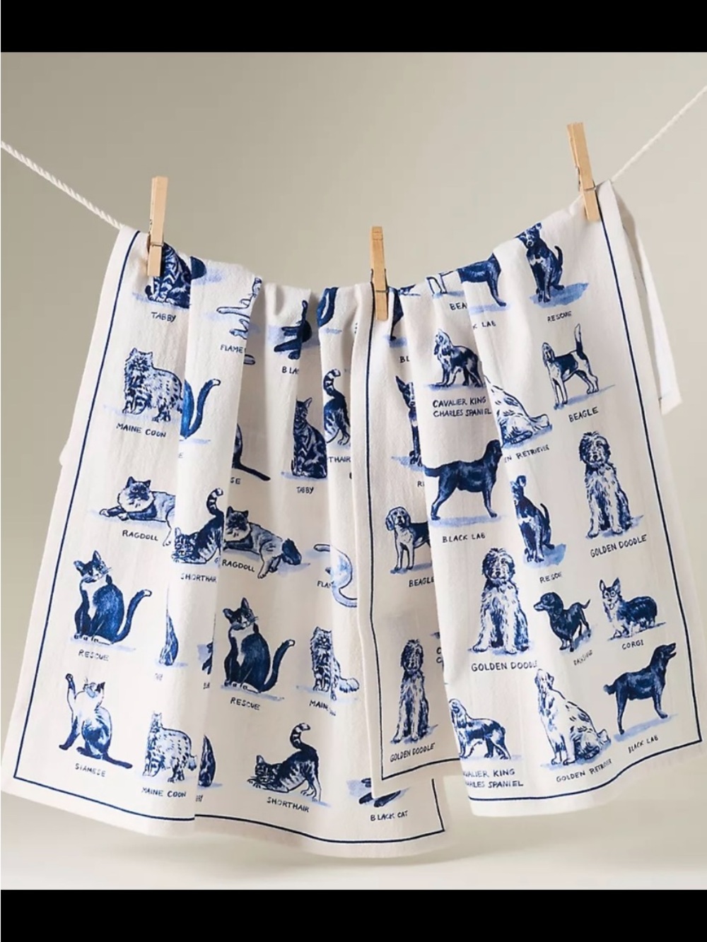 Anthropologie White & Blue Dog Tea Towel. Dog towel only.